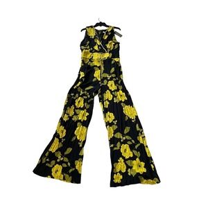 NY & Co Eva Mendez Bodysuit Women's 10 Black Floral Surplice Neck Sleeveless